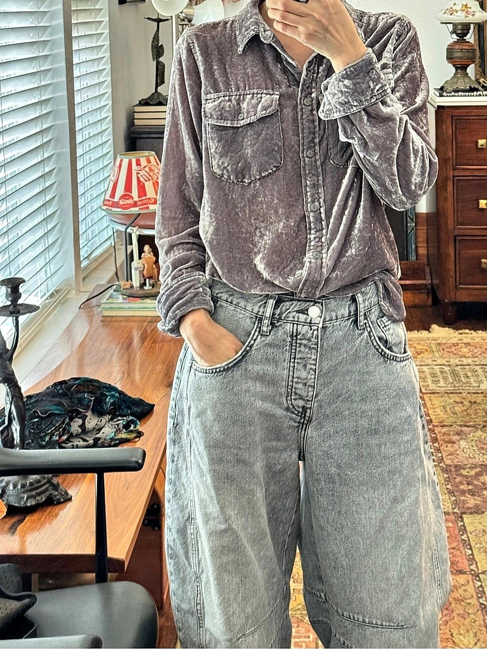 J.Crew Gray Velvet Button Down Shirt